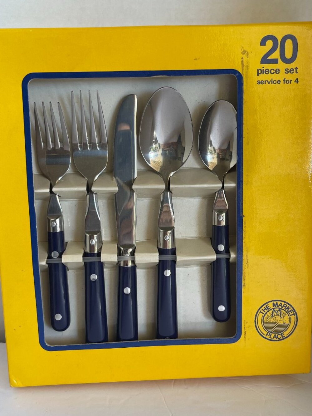 Market Place Stainless Steel 20 Piece Set Service for 4 "Carnival" Blue NEW